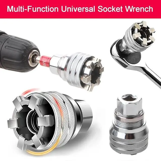 Alt view image 4 of 7 - New 2 Sets Adjustable Universal Socket Wrench Tool Set - Multi-Function 10mm-19mm Universal Maintenance Socket for 3/8" Drive Ratchet, Torque Wrench & Power Drill