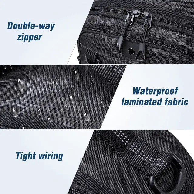 Alt view image 5 of 6 - Fishing Sling Bag, Small Fishing Tackle Bag with Rod Holder | Water-resistant & Convertible Tackle Shoulder Bag for Fishing Gear,DIY Fishing Bag with Trap Pocket & Rod Holder, Black Camo