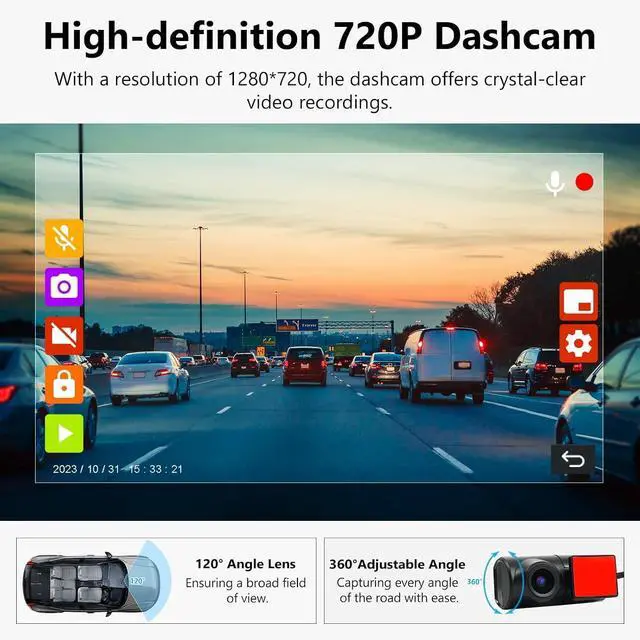 Alt view image 9 of 14 - 2025 Eonon 720P HD Dash Camera Recorder, 360°Adjustable Angle, Compatible with Eonon Android Car Stereos-A100
