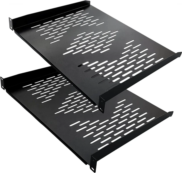 Alt view image 6 of 10 - RIVECO 2 Pieces 1U Rack Shelves 19 Tray Cabinet Mount Vented Cantilevers for Network Equipment Shelf Mounting, 14 Inches 35CM Depth, Black 2PCS