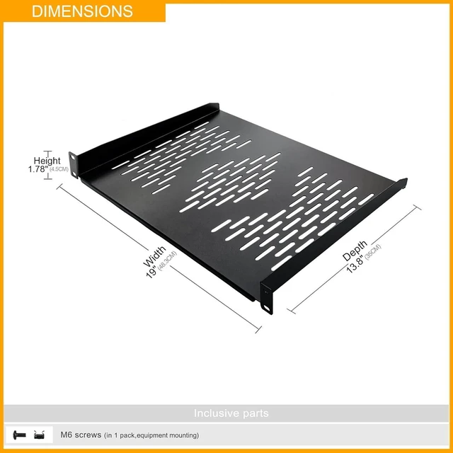Alt view image 7 of 10 - RIVECO 2 Pieces 1U Rack Shelves 19 Tray Cabinet Mount Vented Cantilevers for Network Equipment Shelf Mounting, 14 Inches 35CM Depth, Black 2PCS