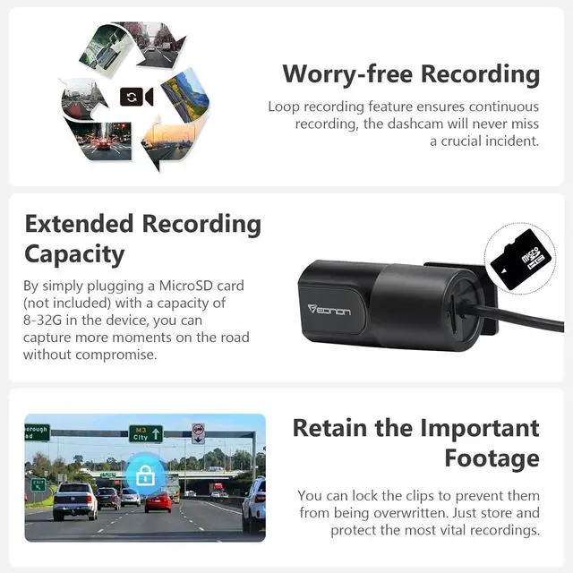 Alt view image 11 of 14 - 2025 Eonon 720P HD Dash Camera Recorder, 360°Adjustable Angle, Compatible with Eonon Android Car Stereos-A100