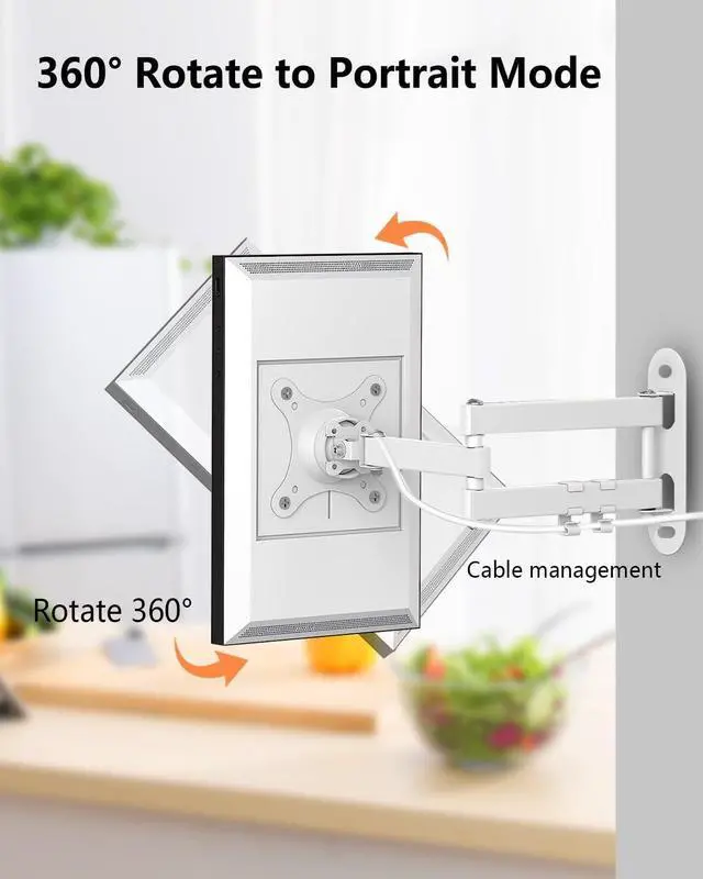 Alt view image 9 of 14 - Nuyoah TV Monitor Wall Mount Rotation Swivel and Tilt Extension for Most 13-32 Inch TV Screens, TV Mount Brackets with Articulating Arms VESA 100x100mm up to 33lbs, White