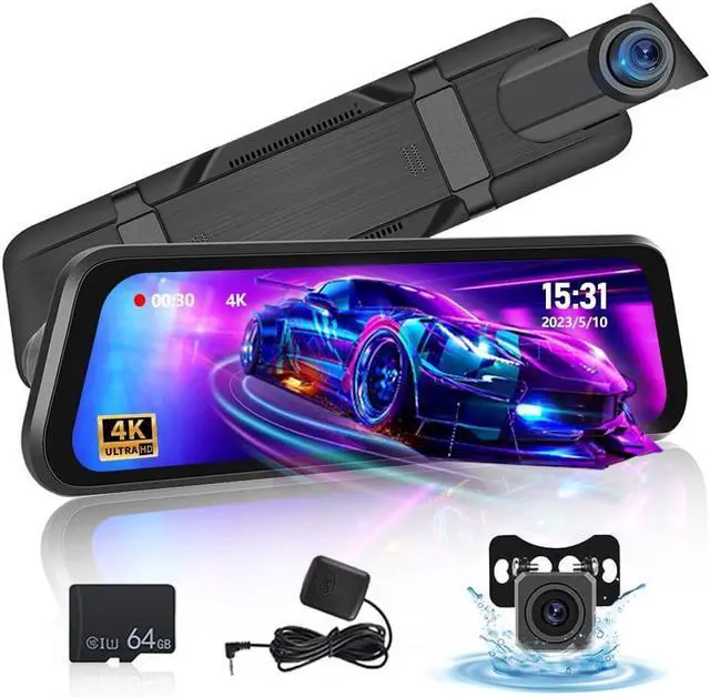 Alt view image 8 of 14 - 9.66 Inch Rear View Mirror Camera - 4K Mirror Dash Cam Front and Rear with 1080P Rear Camera - Full Touch Screen Mirror Camera for Car with WiFi&APP Control Parking Monitor Night Vision + 64GB Card