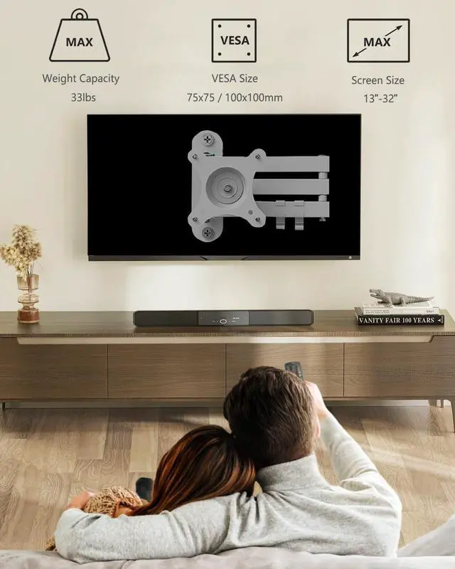 Alt view image 10 of 14 - Nuyoah TV Monitor Wall Mount Rotation Swivel and Tilt Extension for Most 13-32 Inch TV Screens, TV Mount Brackets with Articulating Arms VESA 100x100mm up to 33lbs, White