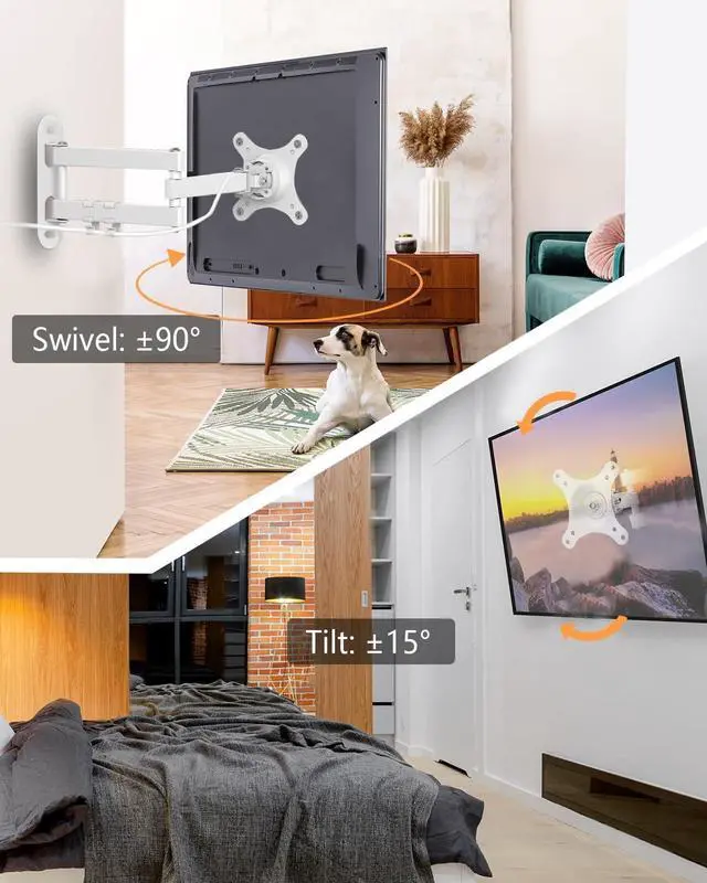 Alt view image 11 of 14 - Nuyoah TV Monitor Wall Mount Rotation Swivel and Tilt Extension for Most 13-32 Inch TV Screens, TV Mount Brackets with Articulating Arms VESA 100x100mm up to 33lbs, White
