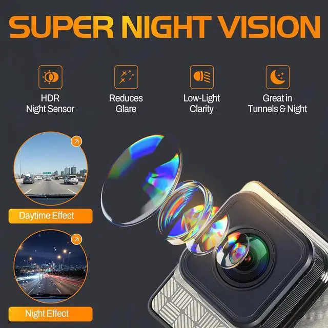 Alt view image 10 of 14 - 4K Front Dash Cam & 2K Rear Full HD Dash Camera for Cars, Included 64GB Card, 170° Wide Angle, Built-in Wi-Fi, 3" IPS Screen, Night Vision, WDR/HDR, 24hr Parking Monitor