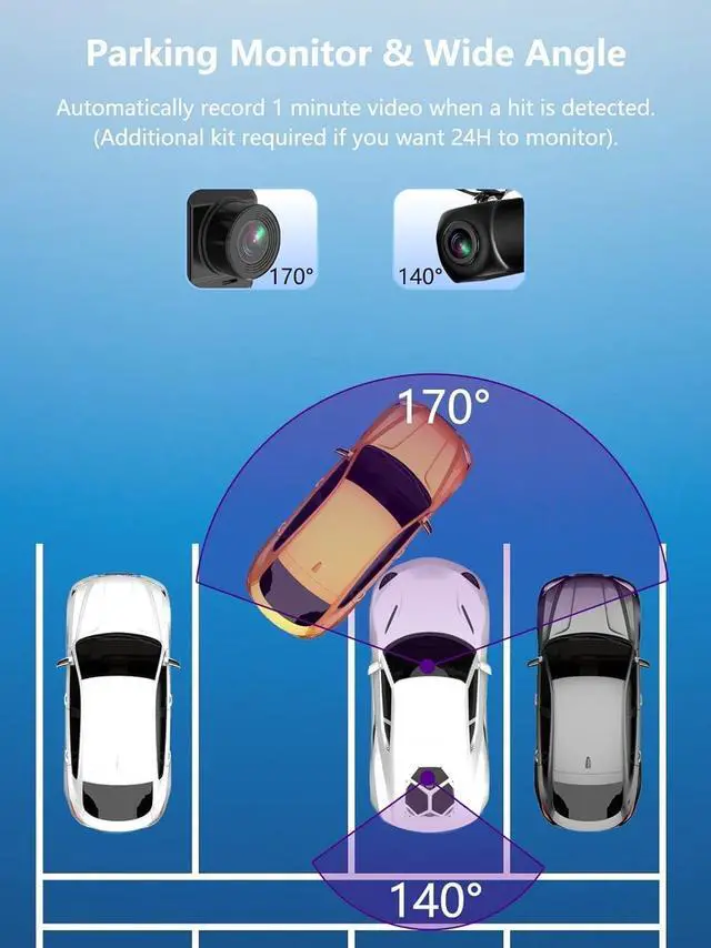 Alt view image 12 of 14 - Dash Cam Front and Rear, 2.5K+1080P Dual Dash Camera for Cars with 32GB SD Card, 2.45 inch IPS Screen, 2 Mounting Ways, Night Vision, WDR, Accident Lock, Loop Recording, Parking Monitor