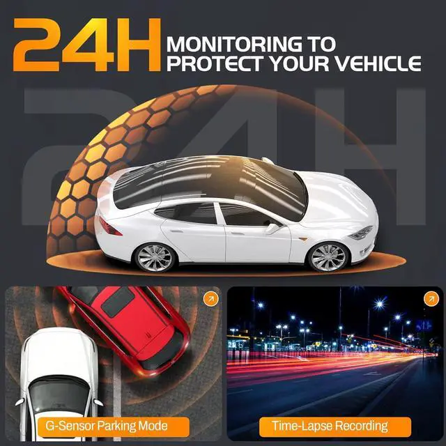Alt view image 13 of 14 - 4K Front Dash Cam & 2K Rear Full HD Dash Camera for Cars, Included 64GB Card, 170° Wide Angle, Built-in Wi-Fi, 3" IPS Screen, Night Vision, WDR/HDR, 24hr Parking Monitor
