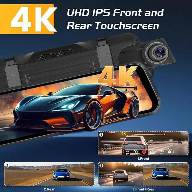 Alt view image 9 of 14 - 9.66 Inch Rear View Mirror Camera - 4K Mirror Dash Cam Front and Rear with 1080P Rear Camera - Full Touch Screen Mirror Camera for Car with WiFi&APP Control Parking Monitor Night Vision + 64GB Card