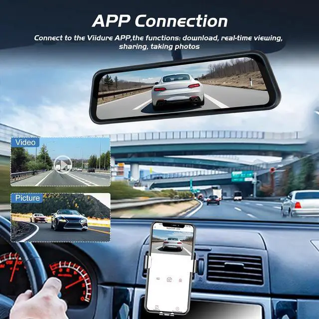 Alt view image 11 of 14 - 9.66 Inch Rear View Mirror Camera - 4K Mirror Dash Cam Front and Rear with 1080P Rear Camera - Full Touch Screen Mirror Camera for Car with WiFi&APP Control Parking Monitor Night Vision + 64GB Card