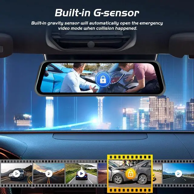 Alt view image 13 of 14 - 9.66 Inch Rear View Mirror Camera - 4K Mirror Dash Cam Front and Rear with 1080P Rear Camera - Full Touch Screen Mirror Camera for Car with WiFi&APP Control Parking Monitor Night Vision + 64GB Card