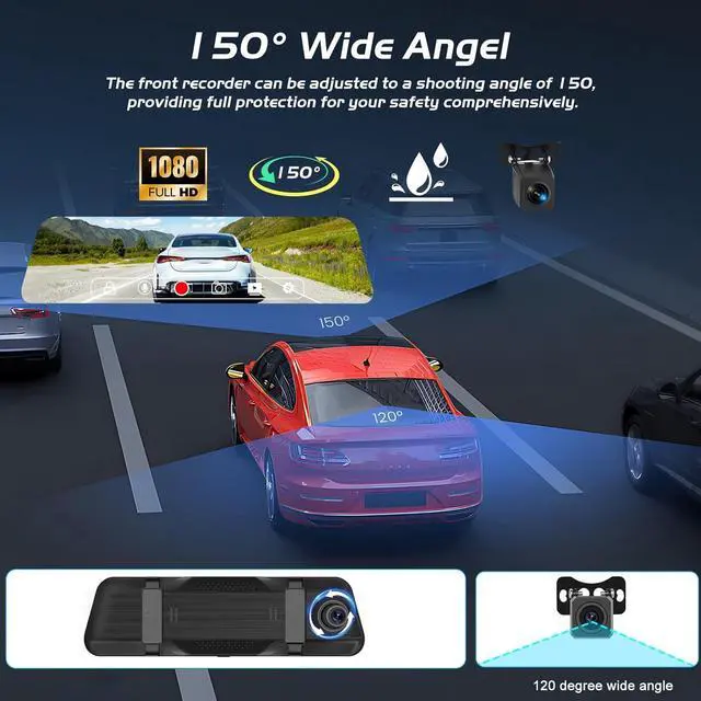 Alt view image 14 of 14 - 9.66 Inch Rear View Mirror Camera - 4K Mirror Dash Cam Front and Rear with 1080P Rear Camera - Full Touch Screen Mirror Camera for Car with WiFi&APP Control Parking Monitor Night Vision + 64GB Card
