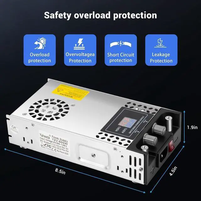Alt view image 12 of 14 - Adjustable Power Supply with LED Display - AC110V/220V to DC 0-12V Converter 600W 50A Power Supply