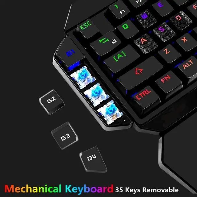 Alt view image 11 of 14 - RGB One Handed Mechanical Gaming Keyboard,Colorful Backlit,Wrist Rest Support,Professional USB Wired Single Hand Mechanical Keyboard for Game