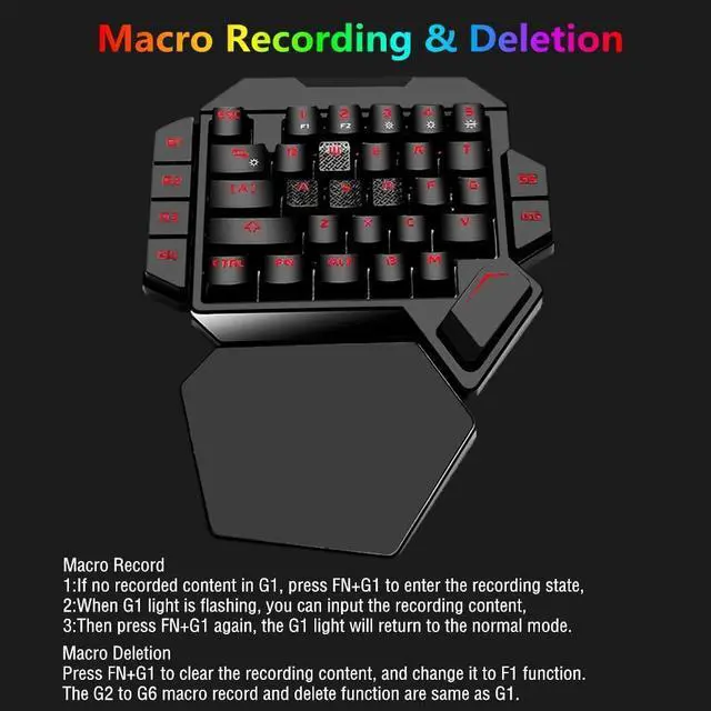 Alt view image 13 of 14 - RGB One Handed Mechanical Gaming Keyboard,Colorful Backlit,Wrist Rest Support,Professional USB Wired Single Hand Mechanical Keyboard for Game