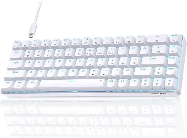 Alt view image 8 of 14 - TMKB T68SE Gaming Keyboard, 60% Mechanical Keyboard, LED Backlit Ultra-Compact 68 Keys Wired Mini Keyboard with Separate Arrow/Control Keys for Windows Laptop PC Gamer Typist with Red Switch-White