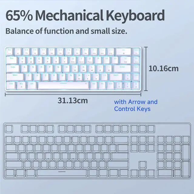 Alt view image 9 of 14 - TMKB T68SE Gaming Keyboard, 60% Mechanical Keyboard, LED Backlit Ultra-Compact 68 Keys Wired Mini Keyboard with Separate Arrow/Control Keys for Windows Laptop PC Gamer Typist with Red Switch-White
