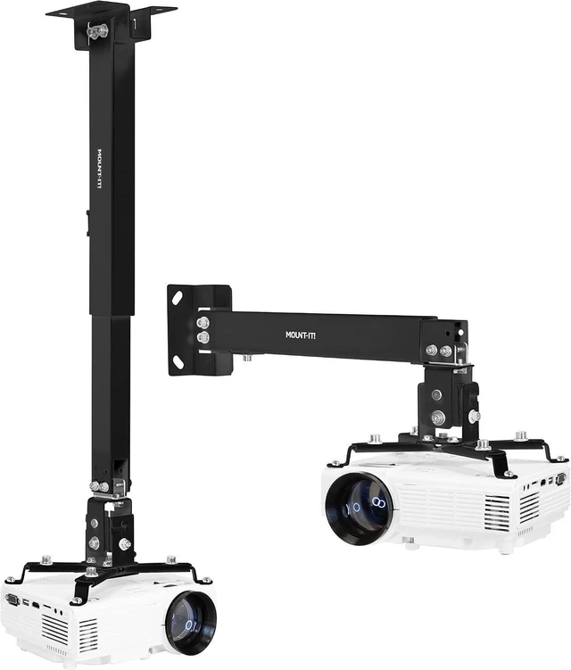 Alt view image 8 of 14 - Mount-It! Projector Ceiling Mount and Wall Mount with Adjustable Arm, Universal Projector Mount for LCD/DLP Projectors, Flush Mount Option, Built-in Cable Management, 40lb Capacity, Black
