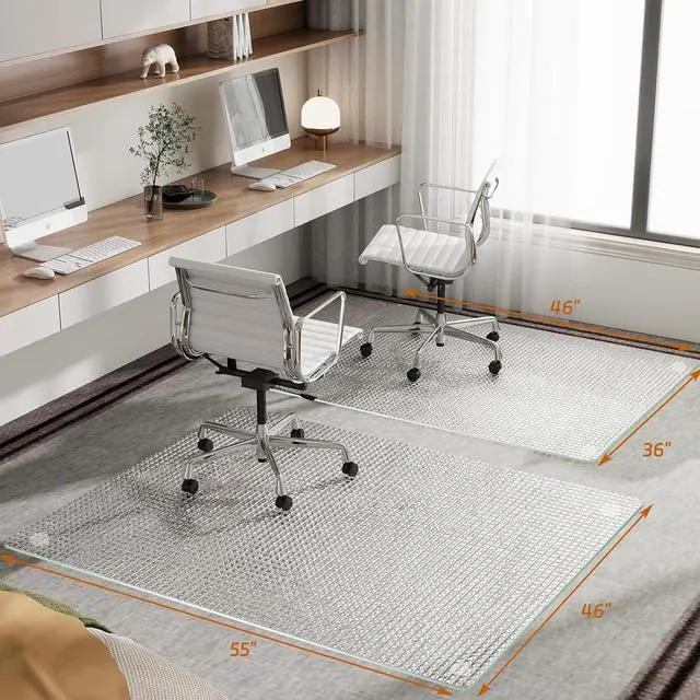 Alt view image 9 of 14 - GLSLAND 36"x46" Tempered Glass Chair Mat Checkered Patterned Heavy Duty Floor Mats Protector for Hardwood Floors & Carpet, Decorative Home and Office Desk