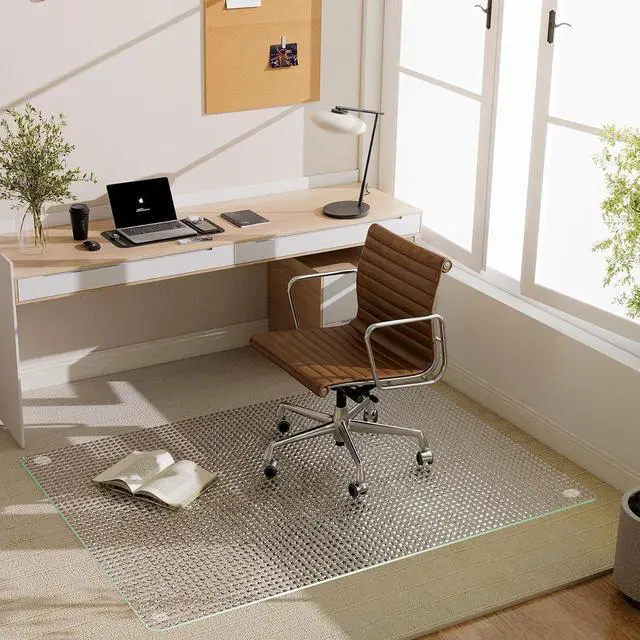 Alt view image 14 of 14 - GLSLAND 36"x46" Tempered Glass Chair Mat Checkered Patterned Heavy Duty Floor Mats Protector for Hardwood Floors & Carpet, Decorative Home and Office Desk