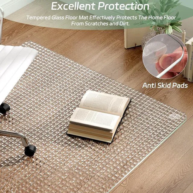 Alt view image 11 of 14 - GLSLAND 36"x46" Tempered Glass Chair Mat Checkered Patterned Heavy Duty Floor Mats Protector for Hardwood Floors & Carpet, Decorative Home and Office Desk