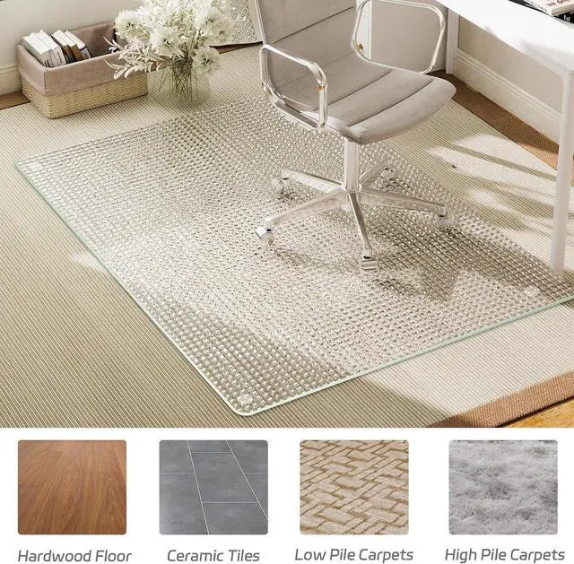 Alt view image 13 of 14 - GLSLAND 36"x46" Tempered Glass Chair Mat Checkered Patterned Heavy Duty Floor Mats Protector for Hardwood Floors & Carpet, Decorative Home and Office Desk