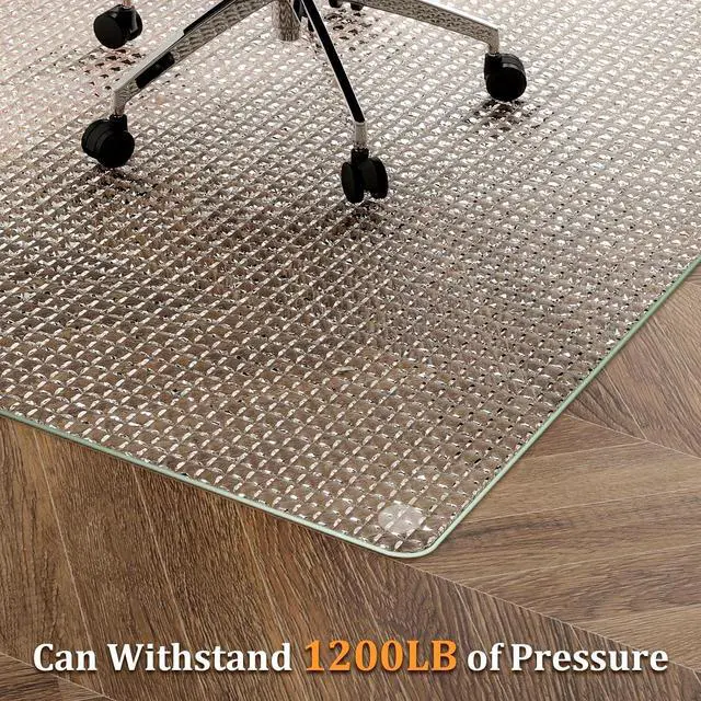 Alt view image 10 of 14 - GLSLAND 36"x46" Tempered Glass Chair Mat Checkered Patterned Heavy Duty Floor Mats Protector for Hardwood Floors & Carpet, Decorative Home and Office Desk