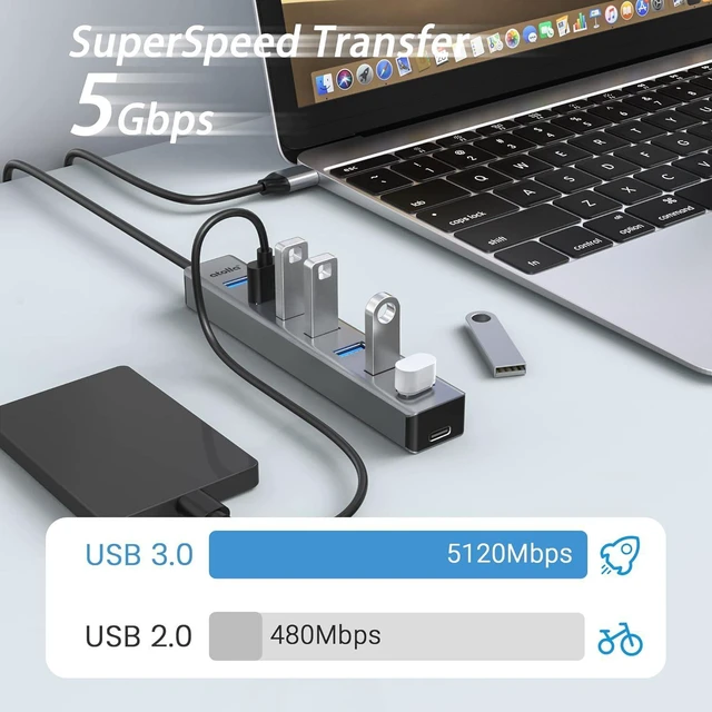 Alt view image 9 of 14 - USB 3.0 hub, atolla 7-Port Multi USB Aluminum hub, 1m Extension Cable USB Splitter, Suitable for PC, Laptop, MacBook Pro, etc.