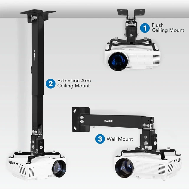 Alt view image 9 of 14 - Mount-It! Projector Ceiling Mount and Wall Mount with Adjustable Arm, Universal Projector Mount for LCD/DLP Projectors, Flush Mount Option, Built-in Cable Management, 40lb Capacity, Black