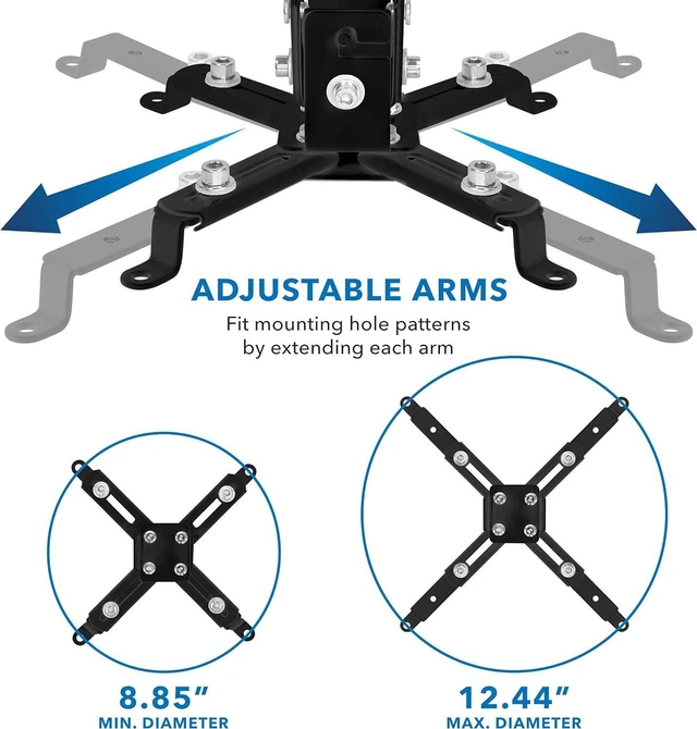 Alt view image 11 of 14 - Mount-It! Projector Ceiling Mount and Wall Mount with Adjustable Arm, Universal Projector Mount for LCD/DLP Projectors, Flush Mount Option, Built-in Cable Management, 40lb Capacity, Black