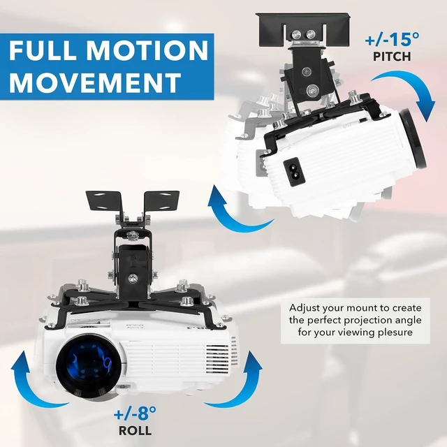 Alt view image 12 of 14 - Mount-It! Projector Ceiling Mount and Wall Mount with Adjustable Arm, Universal Projector Mount for LCD/DLP Projectors, Flush Mount Option, Built-in Cable Management, 40lb Capacity, Black