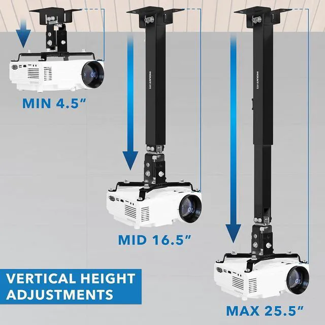 Alt view image 13 of 14 - Mount-It! Projector Ceiling Mount and Wall Mount with Adjustable Arm, Universal Projector Mount for LCD/DLP Projectors, Flush Mount Option, Built-in Cable Management, 40lb Capacity, Black