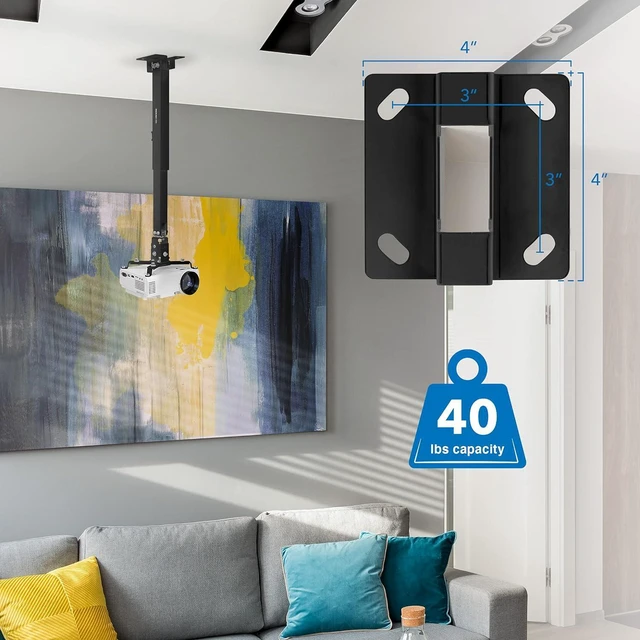 Alt view image 14 of 14 - Mount-It! Projector Ceiling Mount and Wall Mount with Adjustable Arm, Universal Projector Mount for LCD/DLP Projectors, Flush Mount Option, Built-in Cable Management, 40lb Capacity, Black
