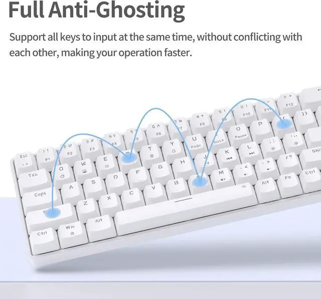 Alt view image 13 of 14 - TMKB T68SE Gaming Keyboard, 60% Mechanical Keyboard, LED Backlit Ultra-Compact 68 Keys Wired Mini Keyboard with Separate Arrow/Control Keys for Windows Laptop PC Gamer Typist with Red Switch-White
