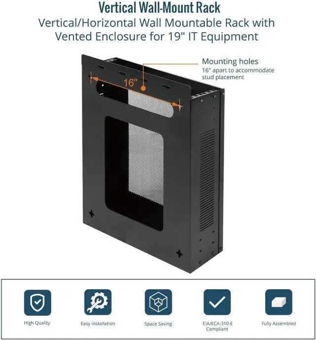 Alt view image 11 of 12 - Tecmojo 2U Vertical/Horizontal Wall Mountable Server Rack, with Vented Enclosure for 19" IT Equipment, Cable Modems, Telecom, A/V, Black