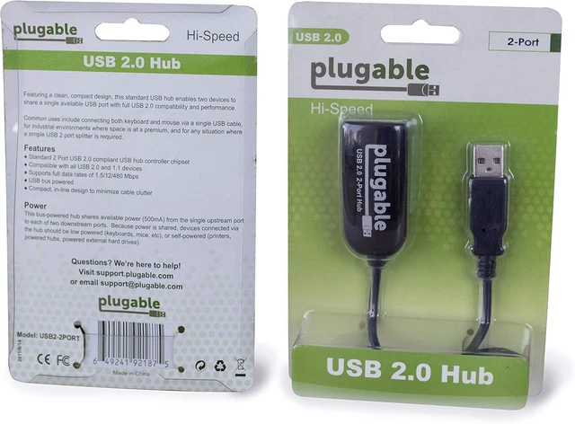 Alt view image 9 of 10 - Plugable 2-in-1 USB Splitter with Dual USB 2.0 Ports, Compatible with Windows, Linux, macOS, Chrome OS, USB Multiport Hub for Laptops