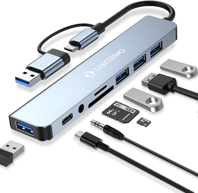 Alt view image 7 of 12 - USB Hub USB C Hub USB Splitter 7 in 1 USB Extender with 4 USB Port 1 USBC Port TF/SD Card Reader Audio Output Compatible with MacBook/Pad Pro/Dell/HP Laptop/Phones
