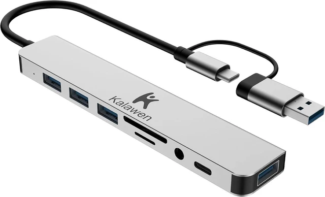 Alt view image 6 of 10 - Kalawen USB C Hub USB Hub 3.0, Aluminum 8 in 1 USB Splitter with 1 x USB 3.0, 3 x USB 2.0 and 1 x USB C, SD/TF Card Reader, 3.5mm Aux Ports for MacBook/Pad Pro Laptop Devices