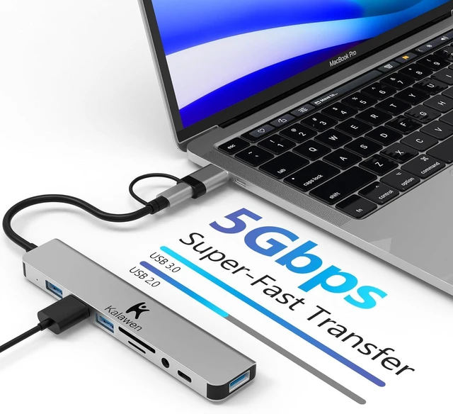 Alt view image 8 of 10 - Kalawen USB C Hub USB Hub 3.0, Aluminum 8 in 1 USB Splitter with 1 x USB 3.0, 3 x USB 2.0 and 1 x USB C, SD/TF Card Reader, 3.5mm Aux Ports for MacBook/Pad Pro Laptop Devices