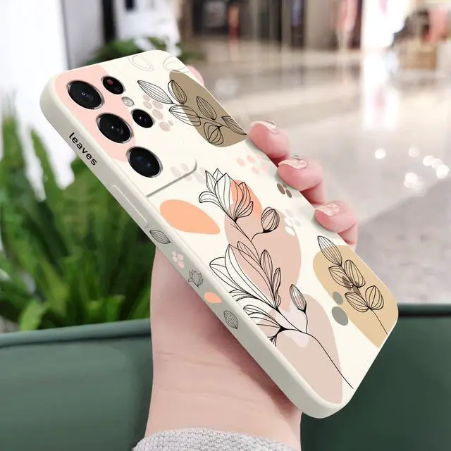 Alt view image 9 of 13 - for Samsung S21 Ultra Case, for Samsung Galaxy S21 Ultra Case Floral Creative Sides Phone Cover Fashionablee Designs Soft Silicone Slim S21 Ultra Phone Case-Morandi White