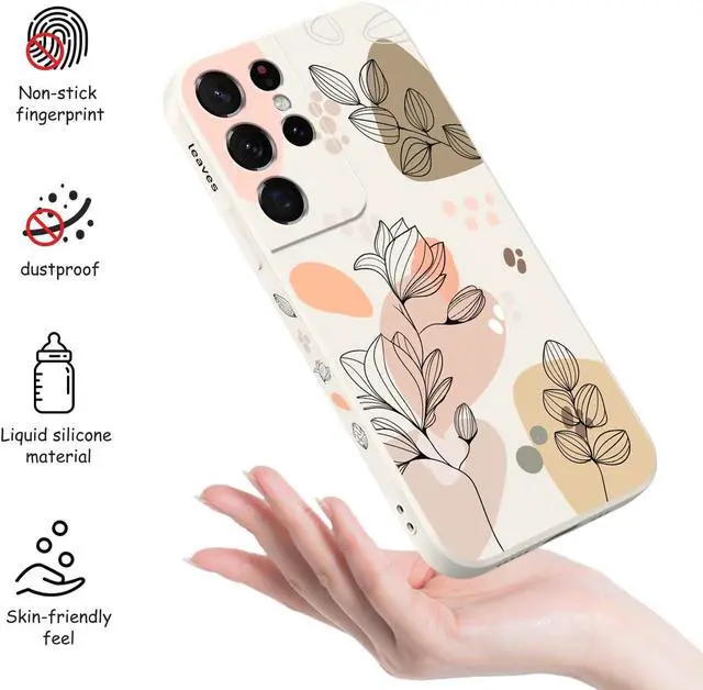 Alt view image 11 of 13 - for Samsung S21 Ultra Case, for Samsung Galaxy S21 Ultra Case Floral Creative Sides Phone Cover Fashionablee Designs Soft Silicone Slim S21 Ultra Phone Case-Morandi White