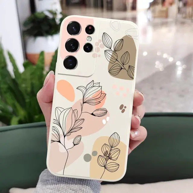 Alt view image 10 of 13 - for Samsung S21 Ultra Case, for Samsung Galaxy S21 Ultra Case Floral Creative Sides Phone Cover Fashionablee Designs Soft Silicone Slim S21 Ultra Phone Case-Morandi White