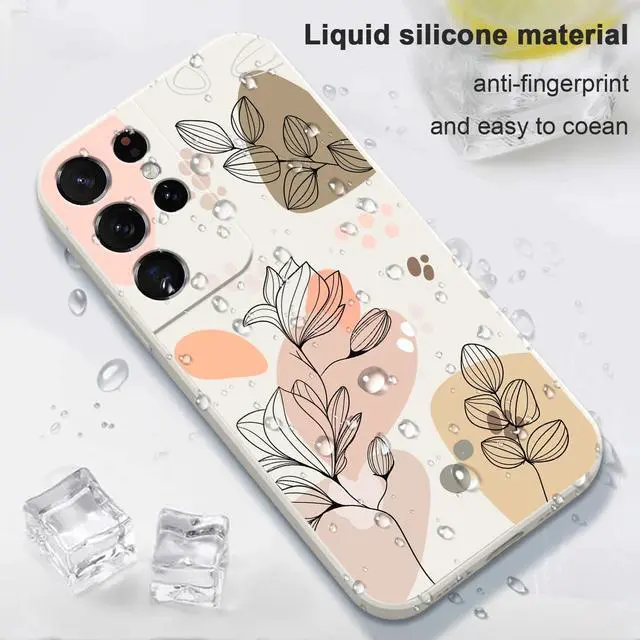 Alt view image 12 of 13 - for Samsung S21 Ultra Case, for Samsung Galaxy S21 Ultra Case Floral Creative Sides Phone Cover Fashionablee Designs Soft Silicone Slim S21 Ultra Phone Case-Morandi White