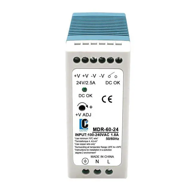 Alt view image 13 of 14 - DIn Rail DC 24V Switching Power Supply MDR 60W Rail Type(Input:100-240VAC,Output:24VDC,50/60HZ) Switch Converter (24V 2.5A)
