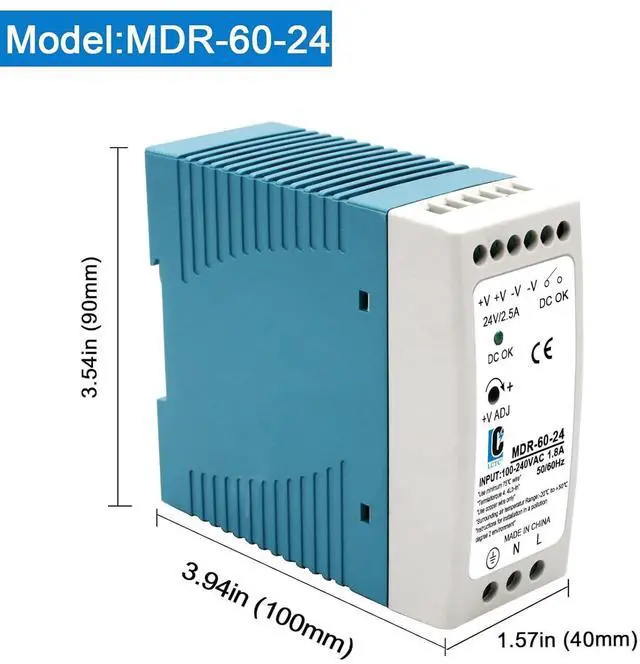 Alt view image 10 of 14 - DIn Rail DC 24V Switching Power Supply MDR 60W Rail Type(Input:100-240VAC,Output:24VDC,50/60HZ) Switch Converter (24V 2.5A)