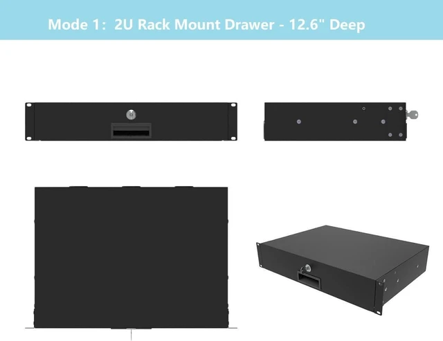 Alt view image 9 of 13 - 2U Server Cabinet Case 19 Inch Rack Mount Lockable Drawer with Key, 12.6 Inch Depth (2U)