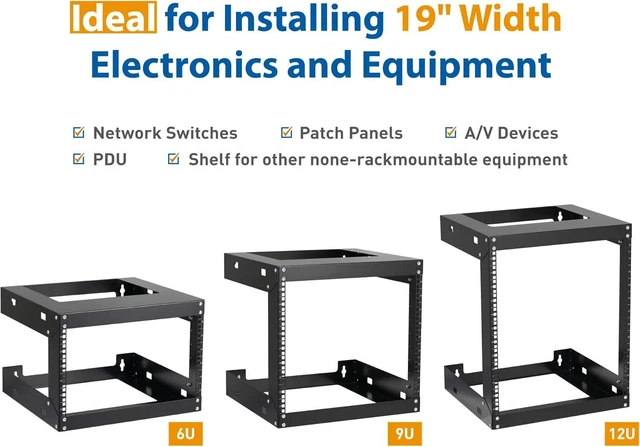 Alt view image 14 of 14 - 6U Wall Mount Rack Open Frame 19 Inch Server Equipment Network Cabinet 18 inches Depth Black by Tedgetal