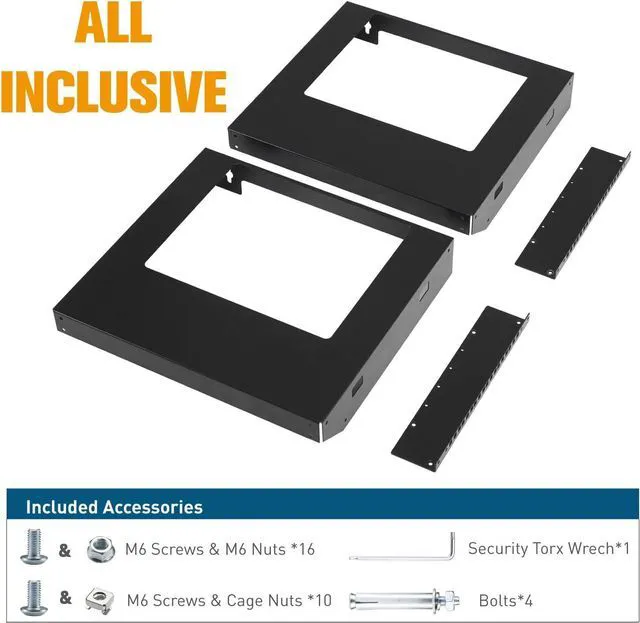 Alt view image 13 of 14 - 6U Wall Mount Rack Open Frame 19 Inch Server Equipment Network Cabinet 18 inches Depth Black by Tedgetal