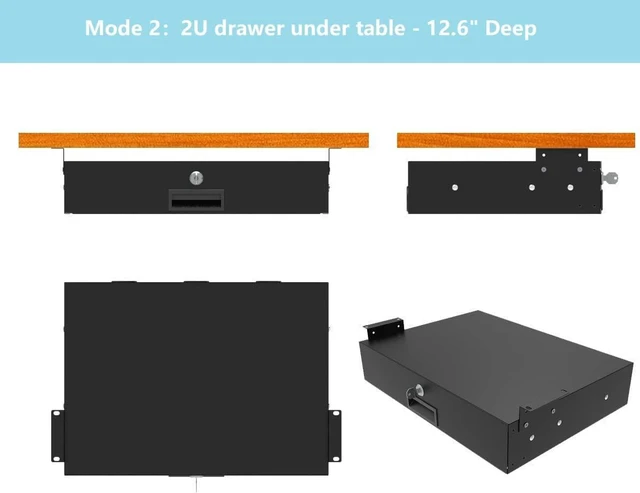 Alt view image 10 of 13 - 2U Server Cabinet Case 19 Inch Rack Mount Lockable Drawer with Key, 12.6 Inch Depth (2U)